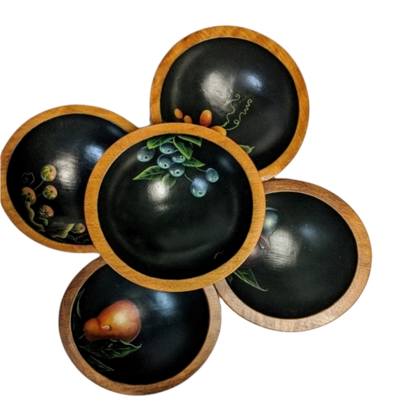 Other - Wooden bowls, small (5) hand painted, signed
